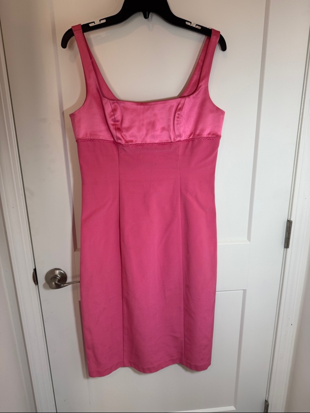 Classic Pink Midi Sheath Dress with Square Neck